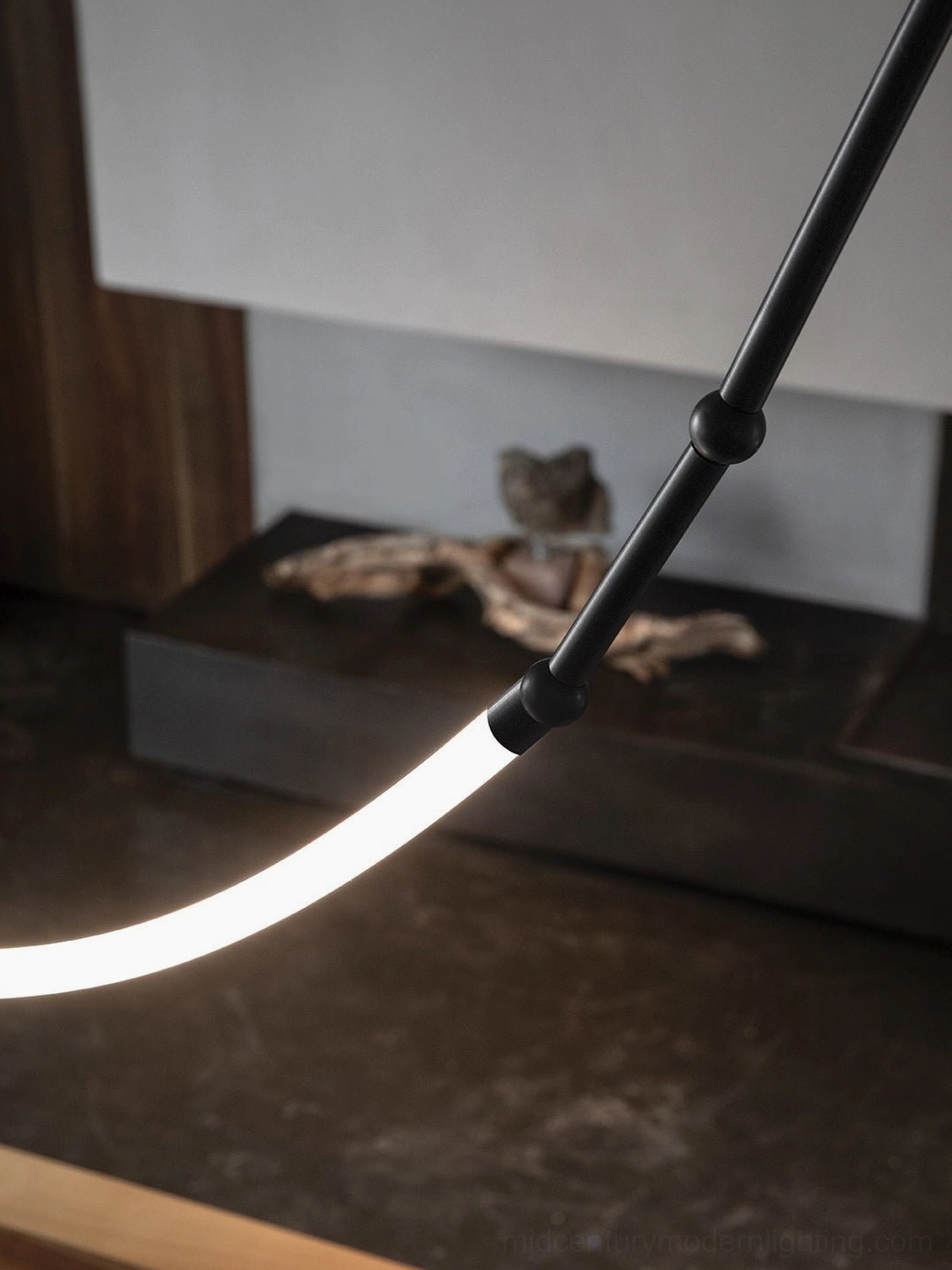 Model C Leda curved LED chandelier in gold finish, contemporary minimalist ceiling fixture