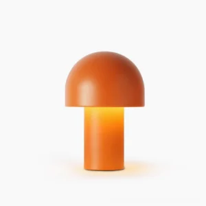 Leery mushroom table lamp in terracotta orange - front view on white background