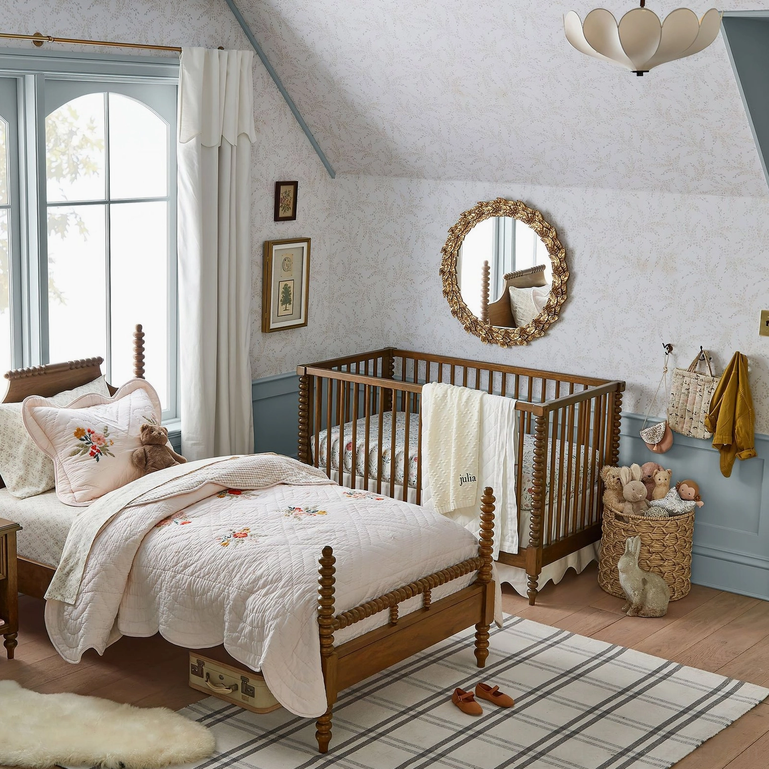 Leni ceiling light installed in cozy vintage nursery bedroom cottage style interior