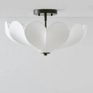Leni modern petal semi-flush ceiling light matte white fabric black hardware