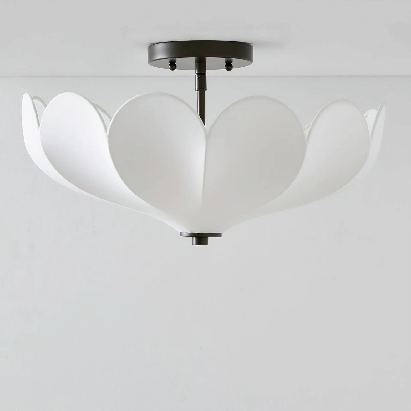 Leni modern petal semi-flush ceiling light matte white fabric black hardware