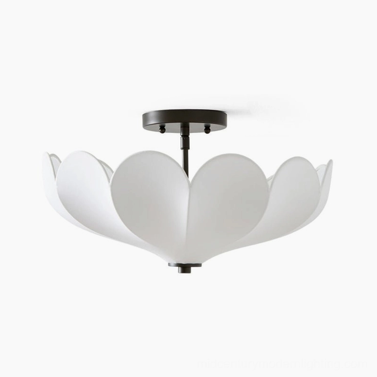 Leni petal-shaped semi-flush ceiling light symmetrical design white matte black base