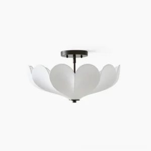 Leni petal ceiling light white fabric with black metal base studio front view