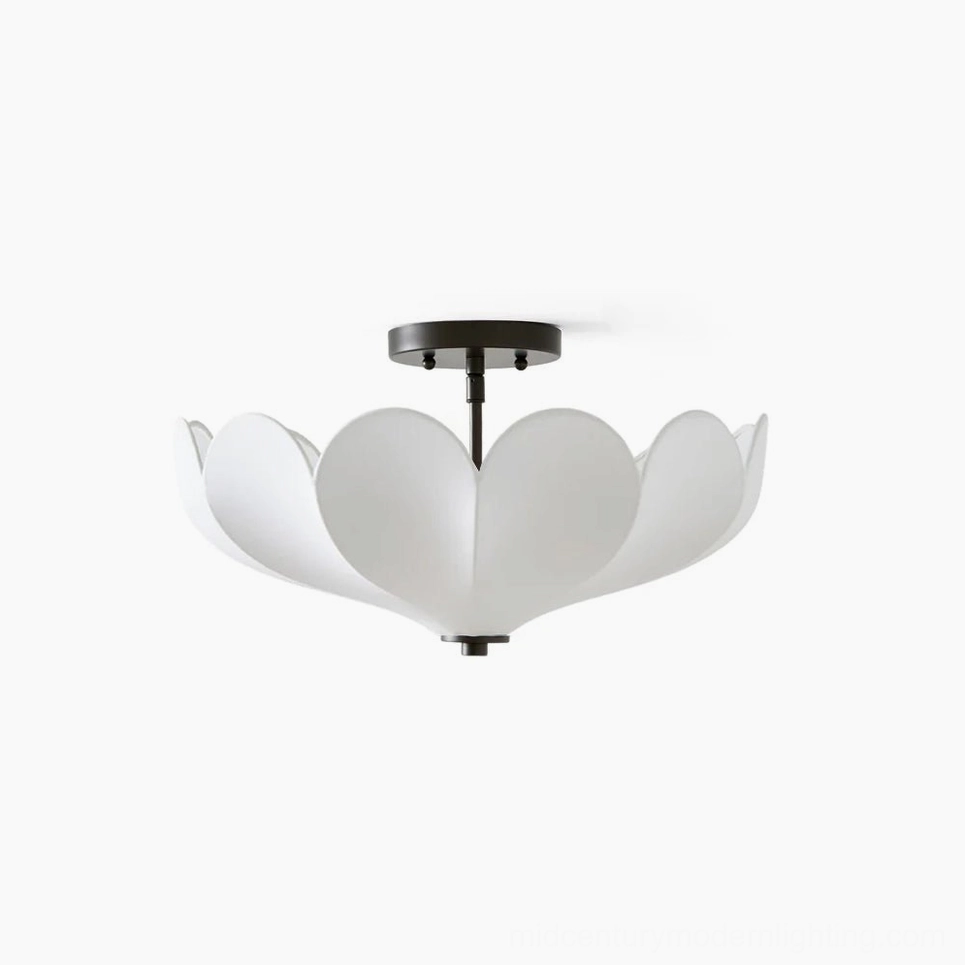 Leni petal ceiling light white fabric with black metal base studio front view
