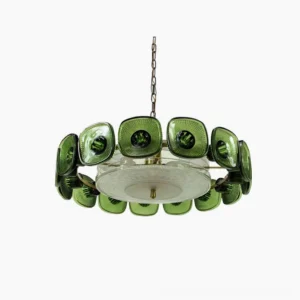 Lennox emerald green glass ring chandelier overhead view mid-century modern pendant light