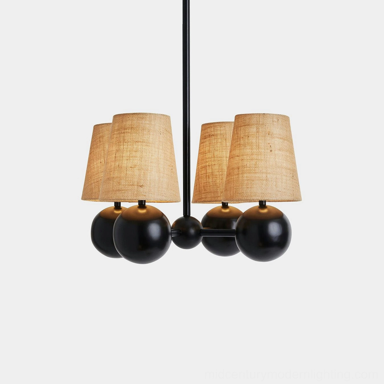 Leoda 4-light chandelier with thick burlap lamp shades and matte black metal construction