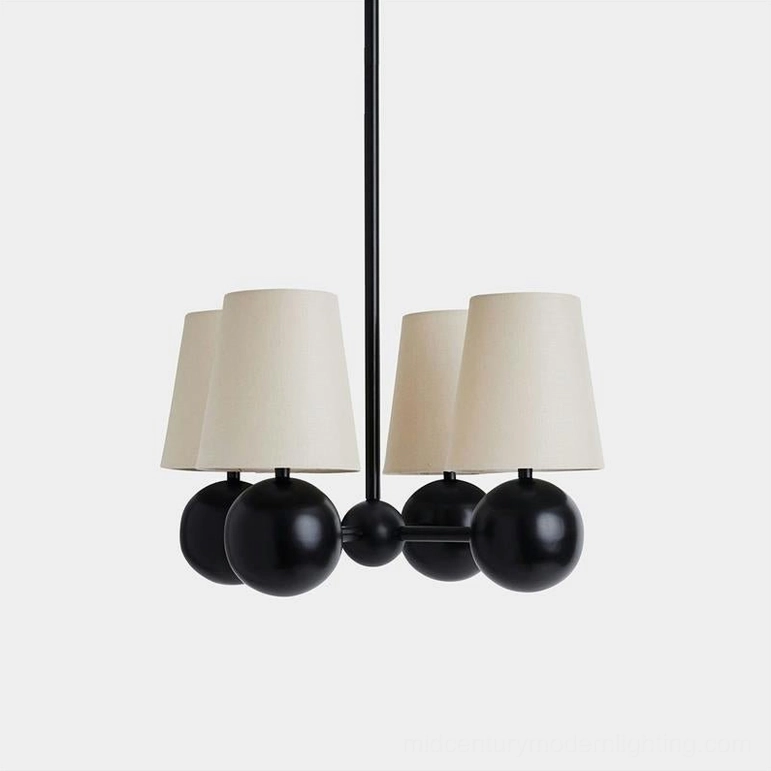 Leoda 4-light chandelier with solid off-white fabric shades and matte black metal frame