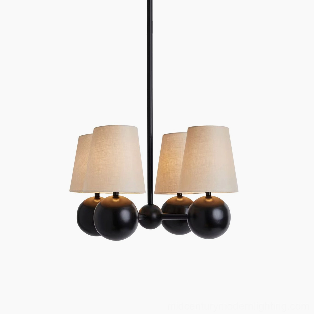Leoda modern chandelier mid-century design sculptural brass fixture with fabric shade diffusion
