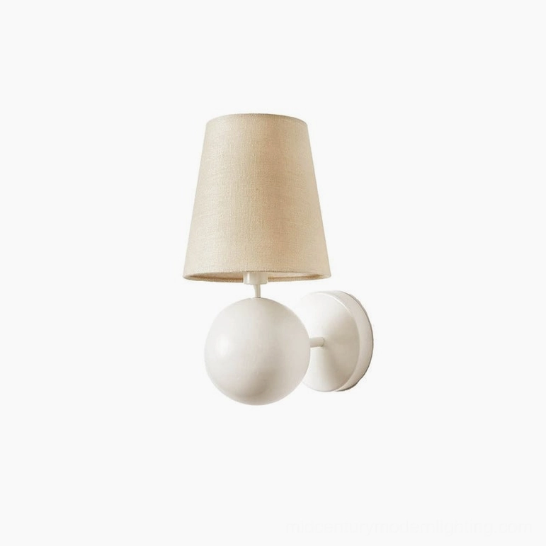 Leoda wall sconce in white and linen finish, bedroom reading nook warm ambient lighting