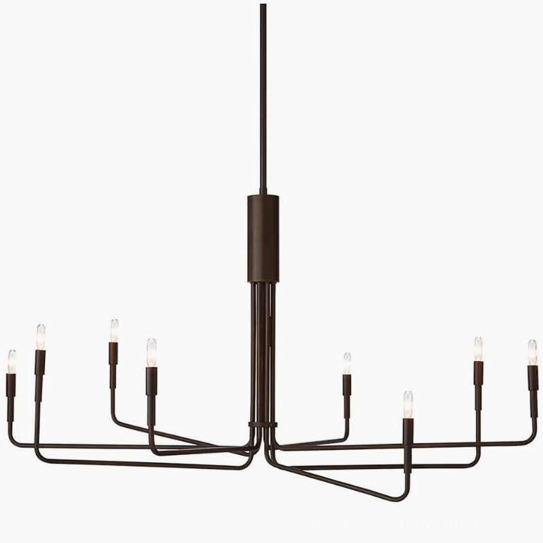 Lepanto 8-head matte black chandelier complete fixture showcase displaying geometric multi-arm design and black metal finish as versatile statement lighting for modern interiors
