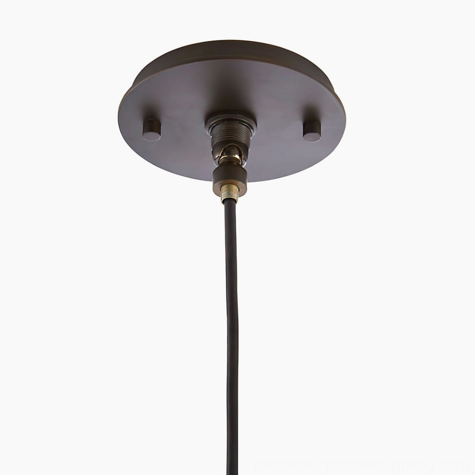 Lepanto dark bronze ceiling mount fixture direct front studio view displaying mounting canopy hardware and geometric metal frame structure with standard suspension rod