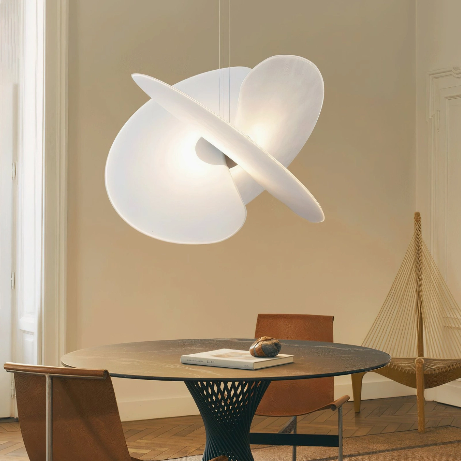 Levante pendant light in statement installation, large format organic sculpture creating dramatic ambient lighting