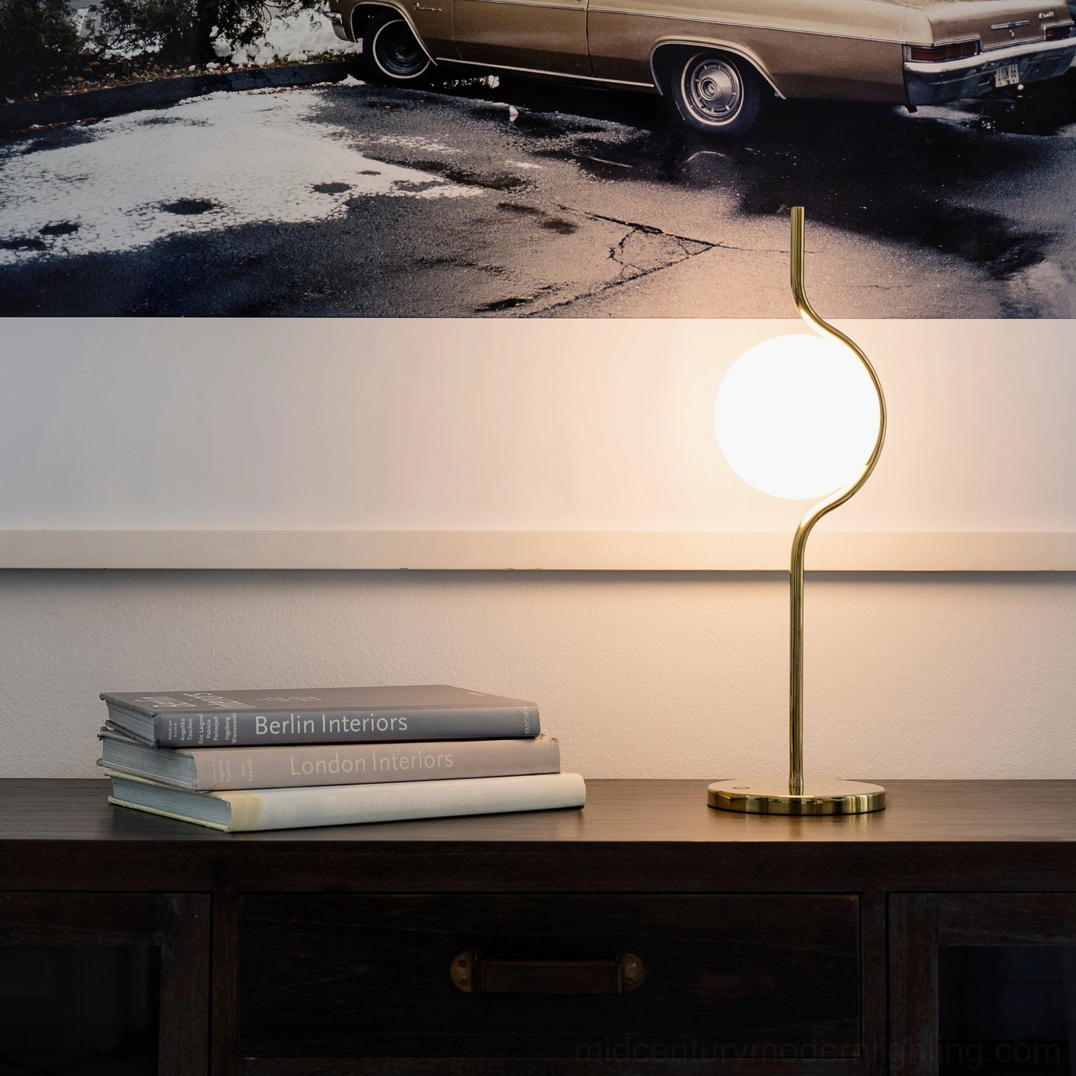 Levita table lamp installed on accent table demonstrating ambient lighting capability and sculptural design form