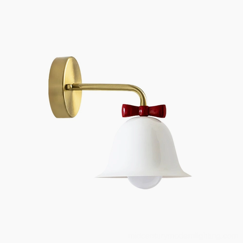 Bow Bell Wall Lamp light blue variant in bedroom vanity area with vintage furnishings