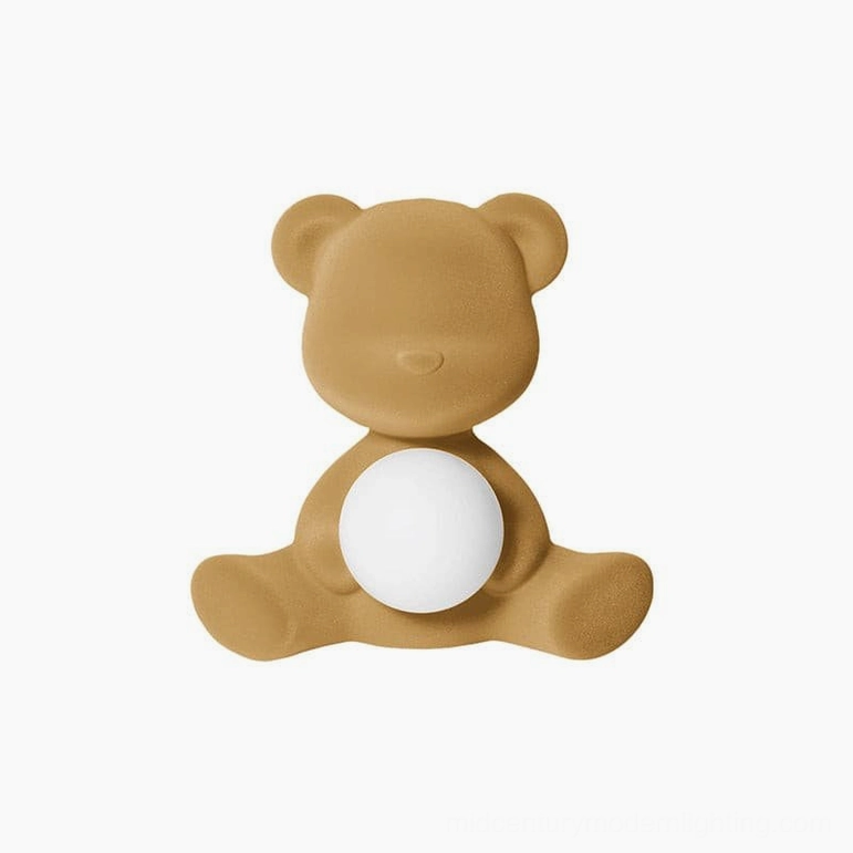 Light brown teddy bear table lamp showing color variation and finish quality