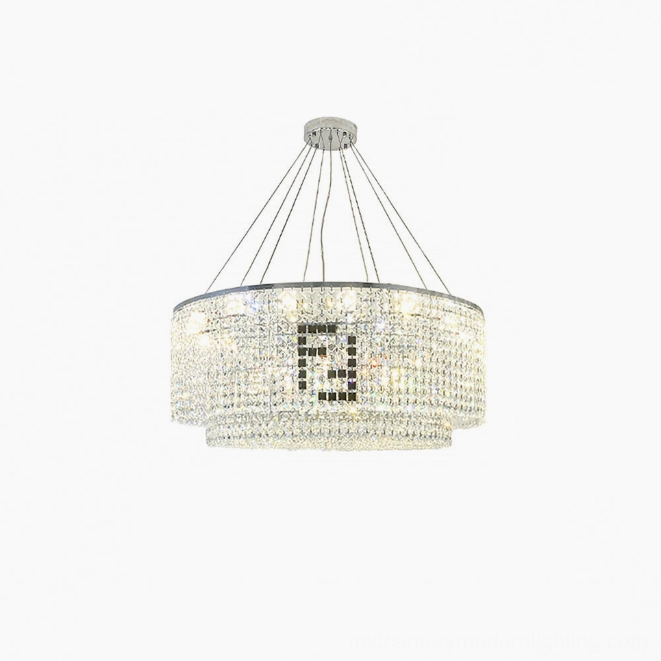 Medium 80cm round crystal chandelier with chrome frame, ideal for dining rooms and contemporary interior spaces