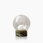 Lilly green marble globe table lamp with clear glass dome, studio product shot on white background