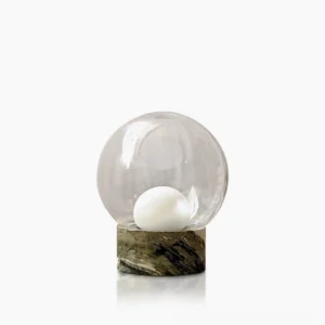 Lilly green marble globe table lamp with clear glass dome, studio product shot on white background