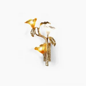 Lily Branch brass wall sconce with three hand-shaped glass blooms - front studio view with white background