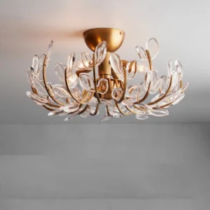 Lindsay ceiling light installed in residential interior, mounted on gray ceiling showing warm vintage farmhouse ambiance