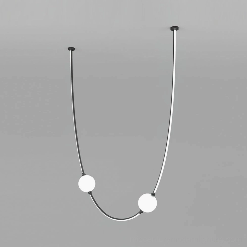 Linea Curva black curved linear chandelier mid-century modern pendant lighting frosted glass