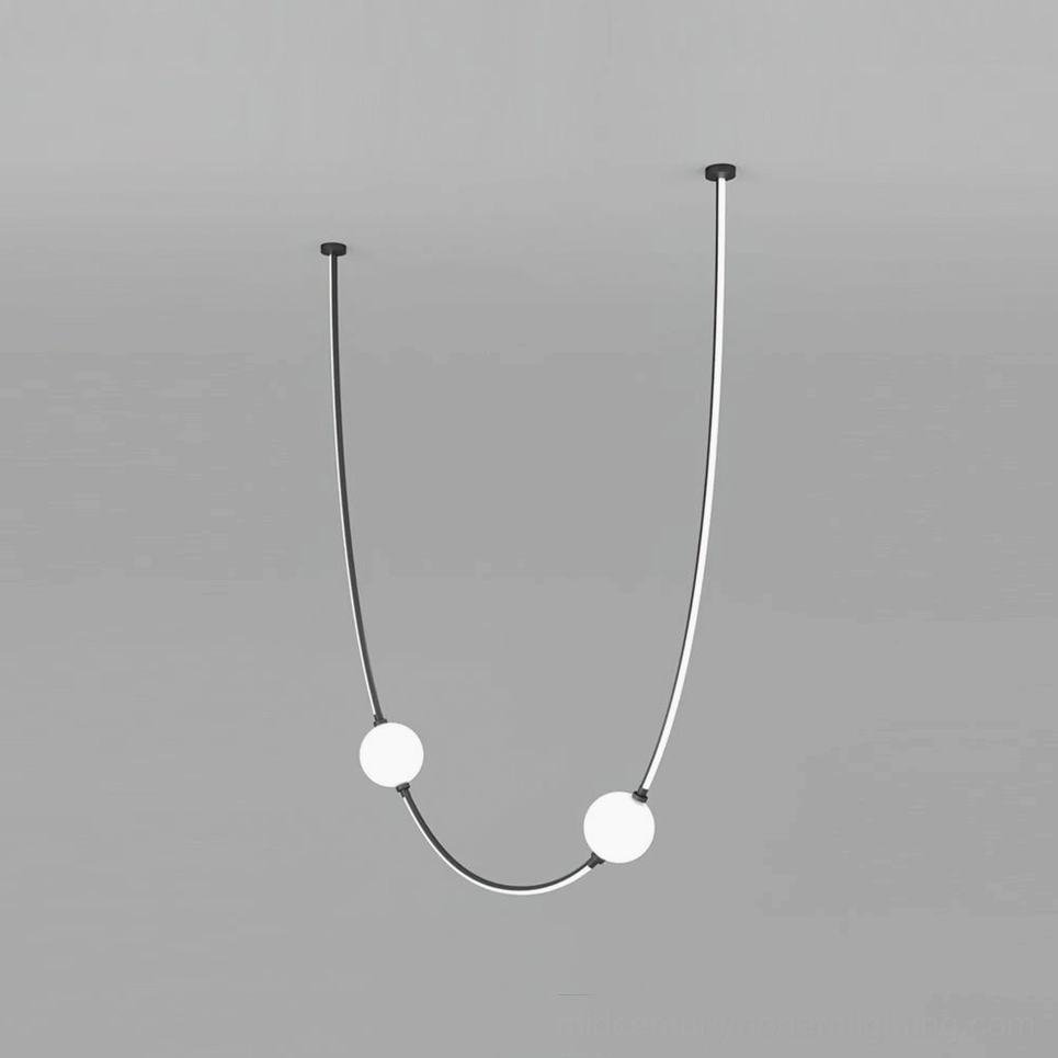 Linea Curva black finish curved pendant ceiling light modern geometric design frosted spheres
