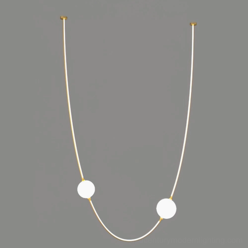 Linea Curva chandelier gold finish curved metal frame frosted glass sphere contemporary pendant light