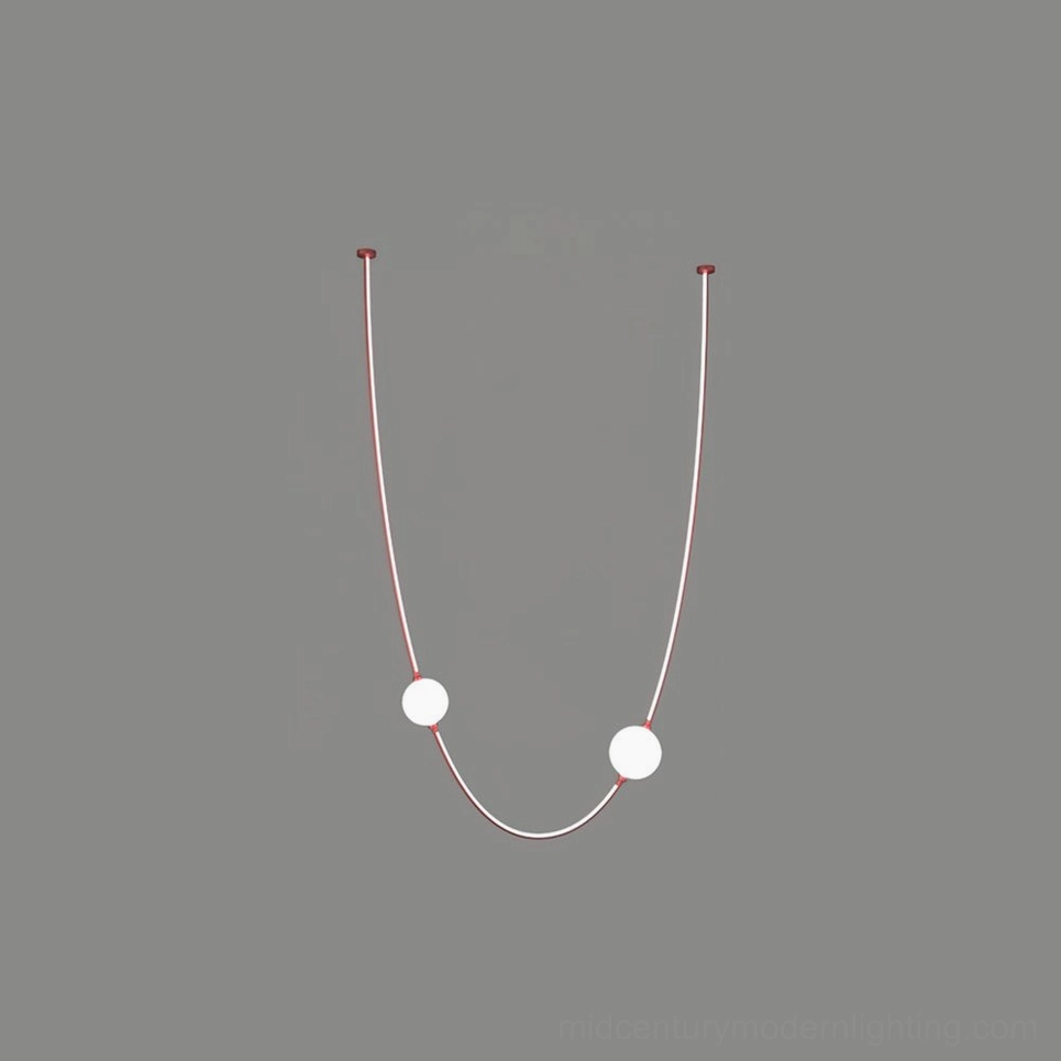 Linea Curva red finish curved pendant chandelier with multiple frosted glass fixtures modern lighting