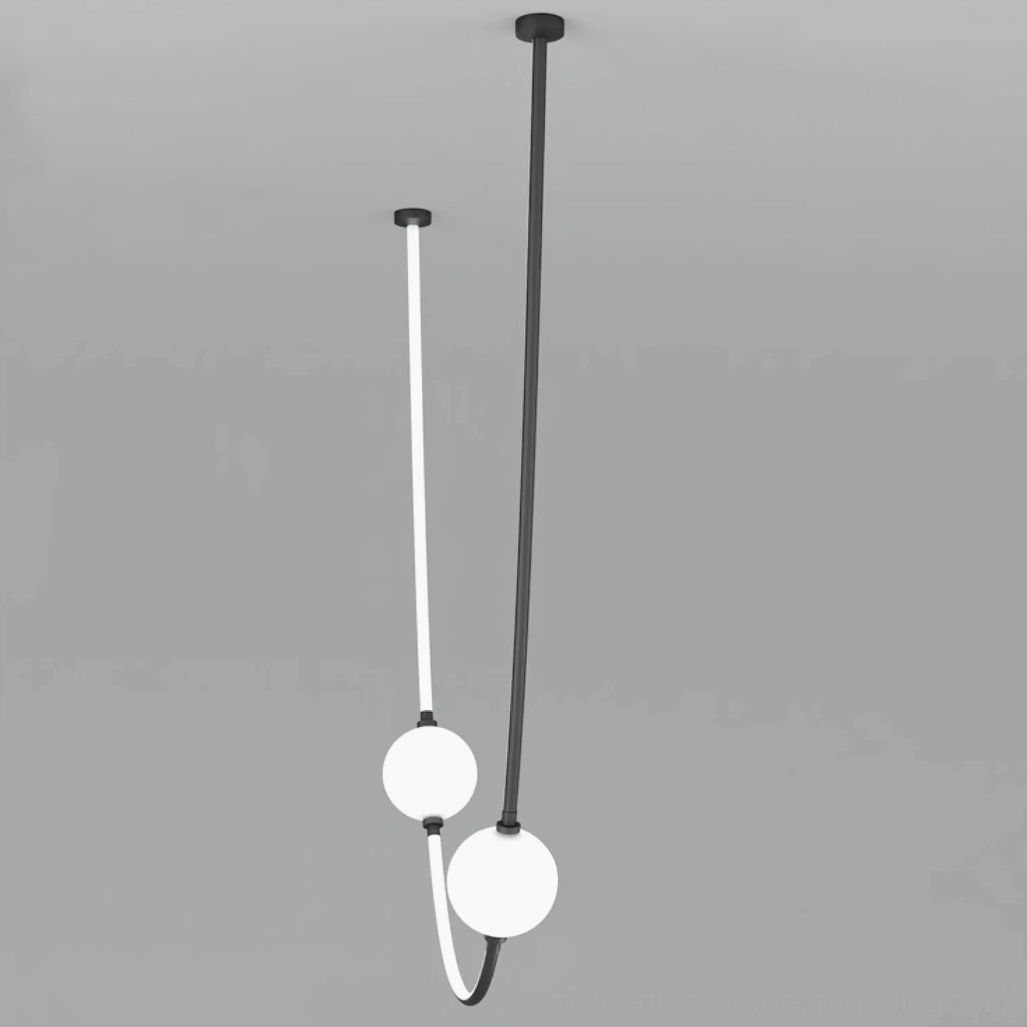 Linea Curva chandelier red finish curved linear pendant with frosted glass balls modern design