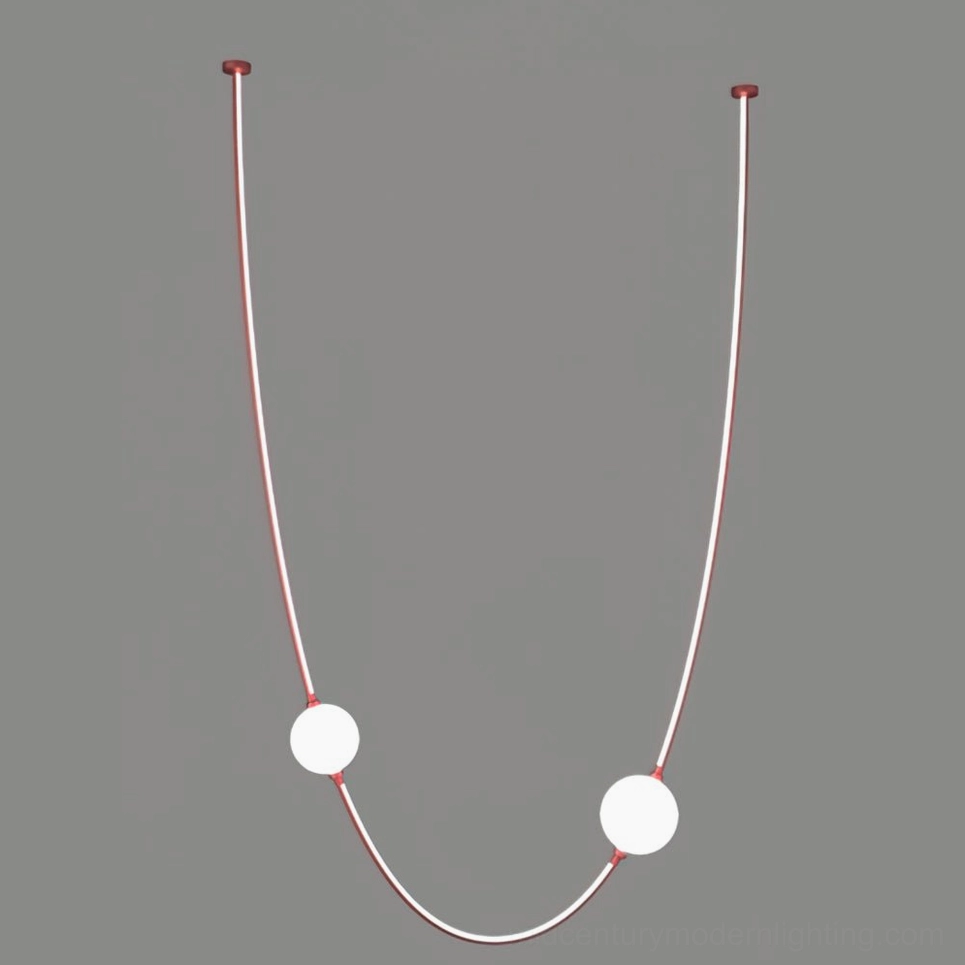 Linea Curva red finish curved pendant light sculptural modern design frosted glass spheres