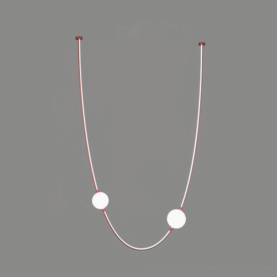 Linea Curva red curved pendant chandelier with frosted glass fixtures modern statement lighting