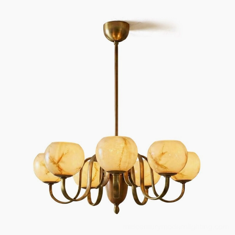 Linnea 8-light grand chandelier for kitchen islands and long dining tables with extended brass arm span