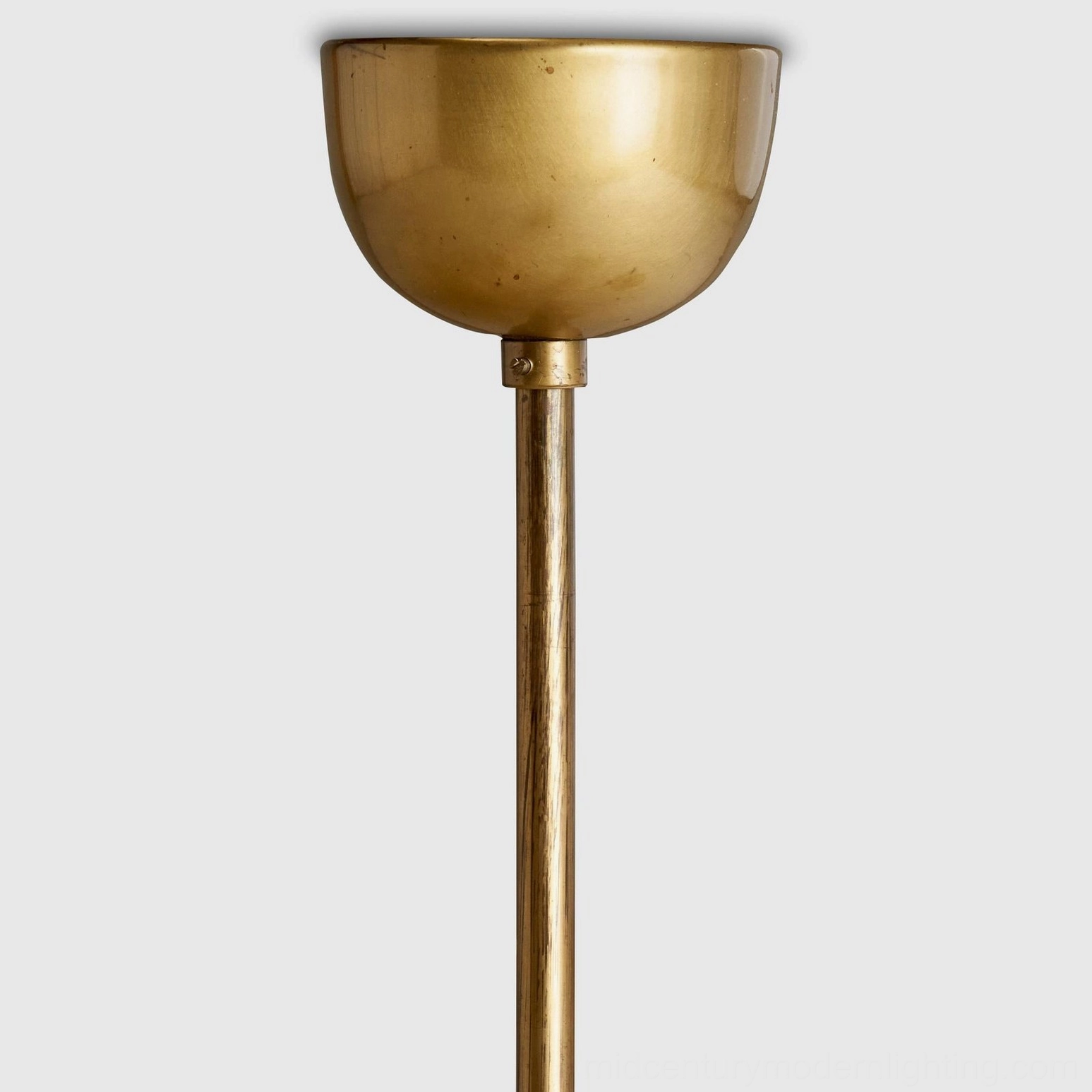 Linnea chandelier full assembly view showing all components walnut spindle brass arms and glass shades