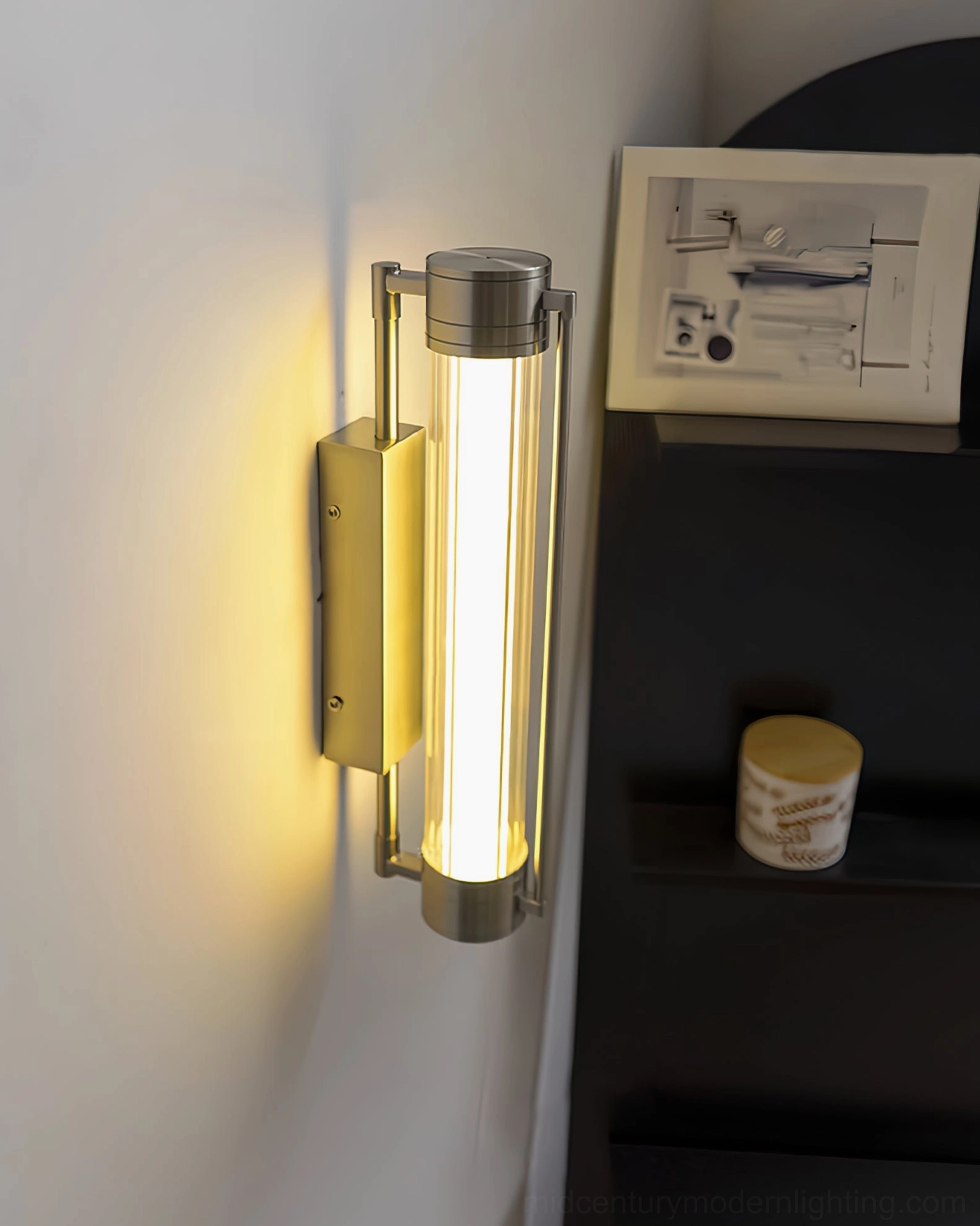 Lirna brushed nickel sconce contemporary home modern décor application