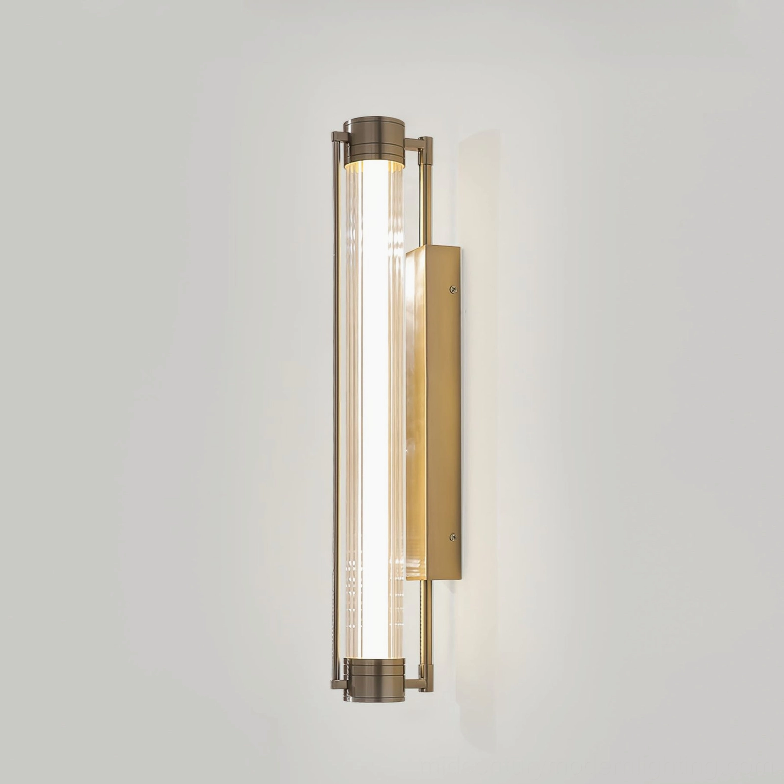 Lirna tall modern wall lamp 60cm height clear ribbed glass illuminated