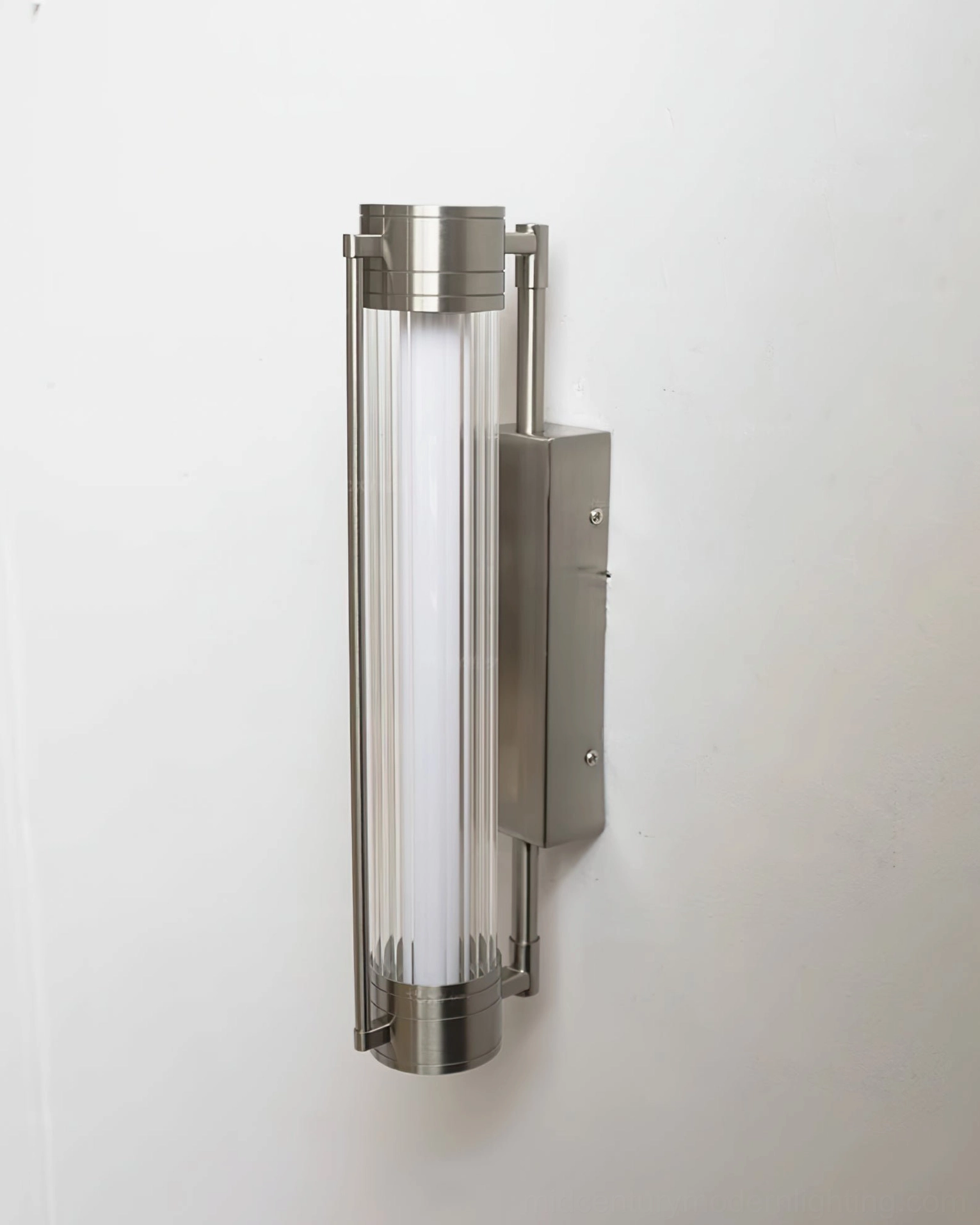 Lirna modern wall lamp white opaque cover brushed silver frame