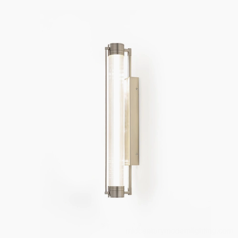 Lirna minimalist wall sconce front view brushed nickel sand nickel finish modern lighting