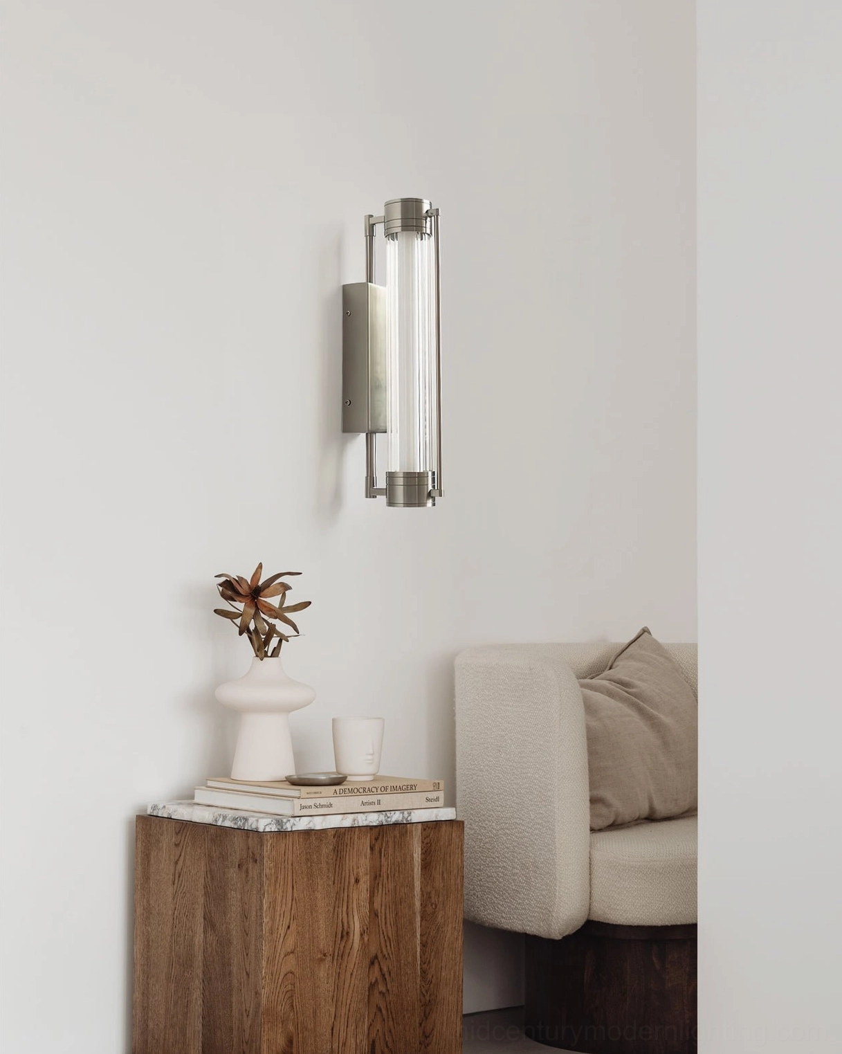 Lirna minimalist wall sconce modern living room lighting ambiance interior