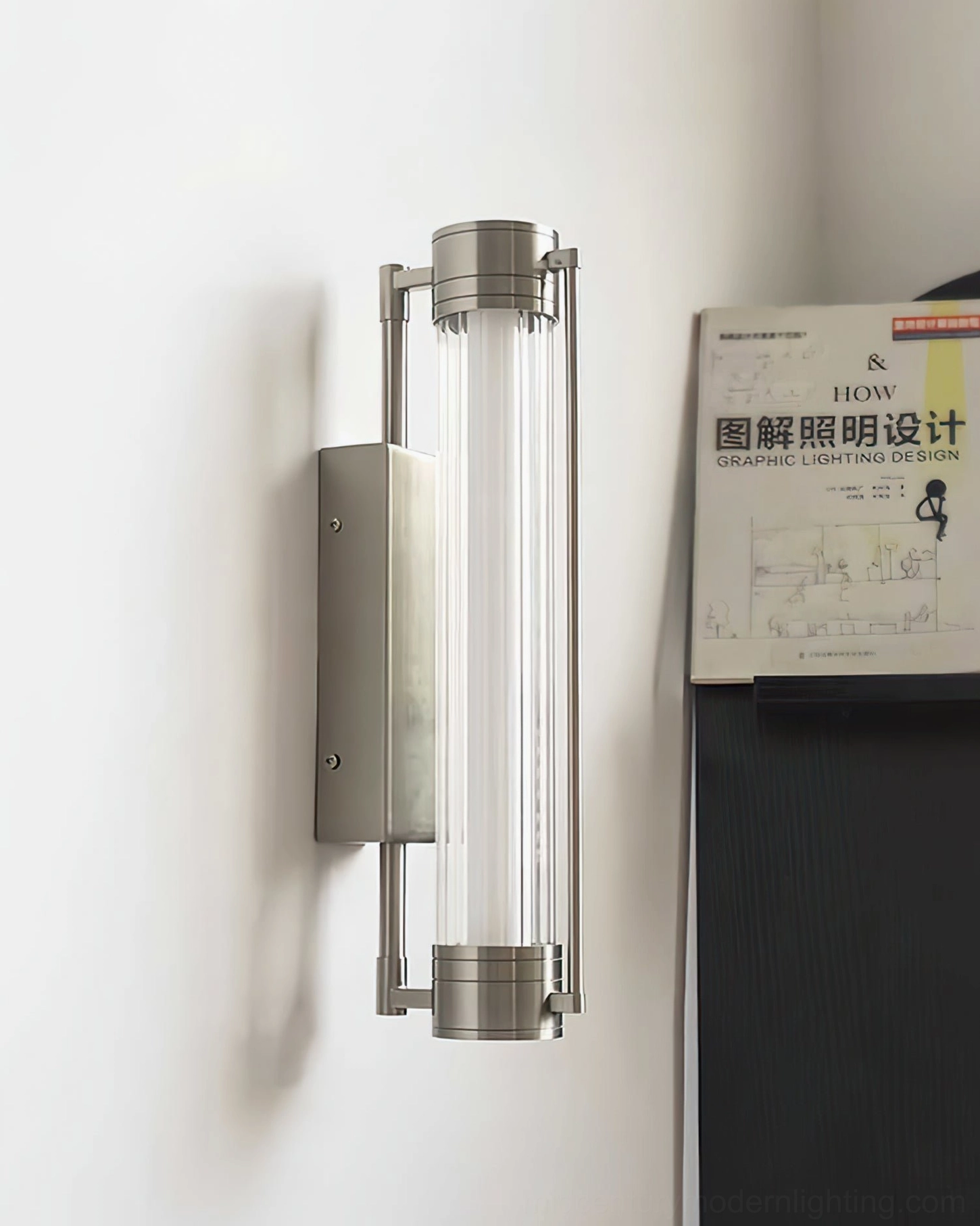 Lirna minimalist wall sconce side angle contemporary interior styling