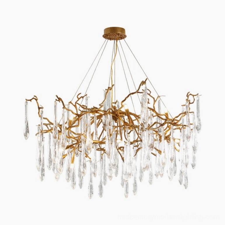 Large Livio Crystal Chandelier with full crystal pendant array showing complete luminous architectural design