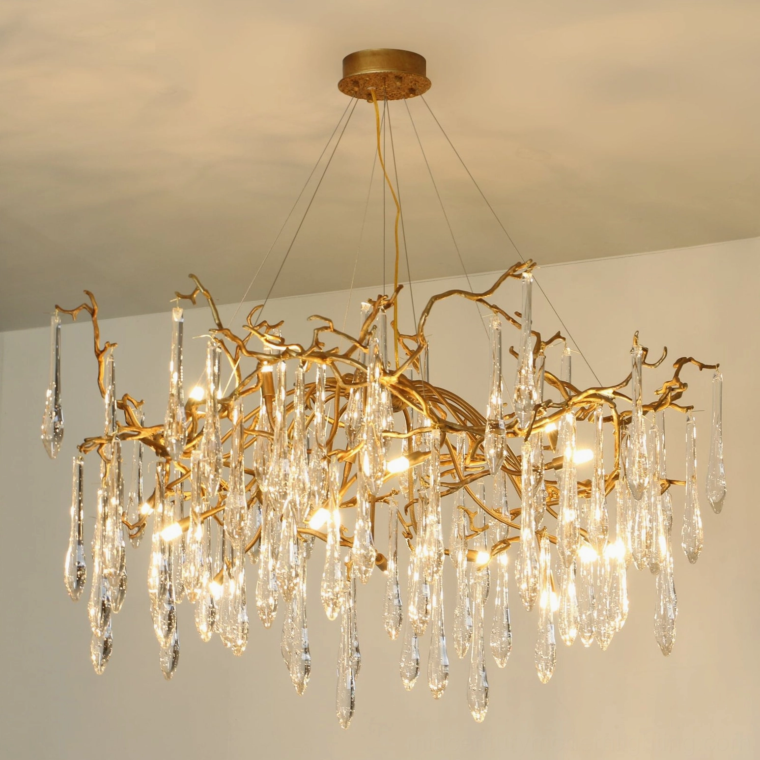 Livio Crystal Branch Chandelier antique bronze finish full view showing all three size variations