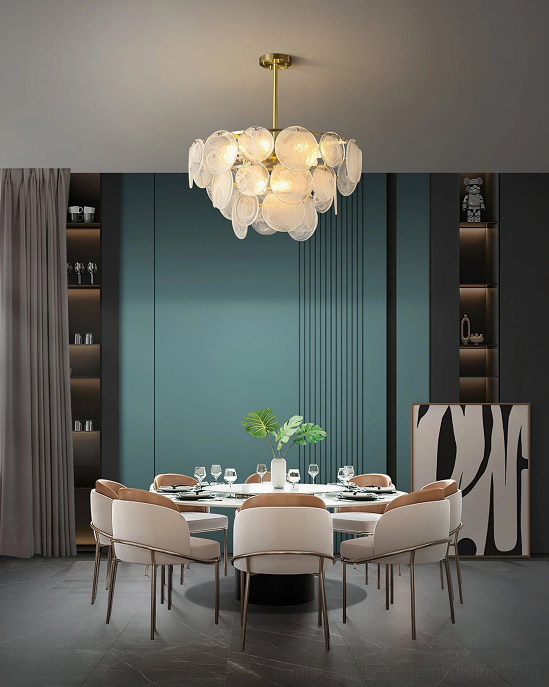 Loire Chandelier frosted glass pendants arrangement showing wavy organic cloud-like shape design