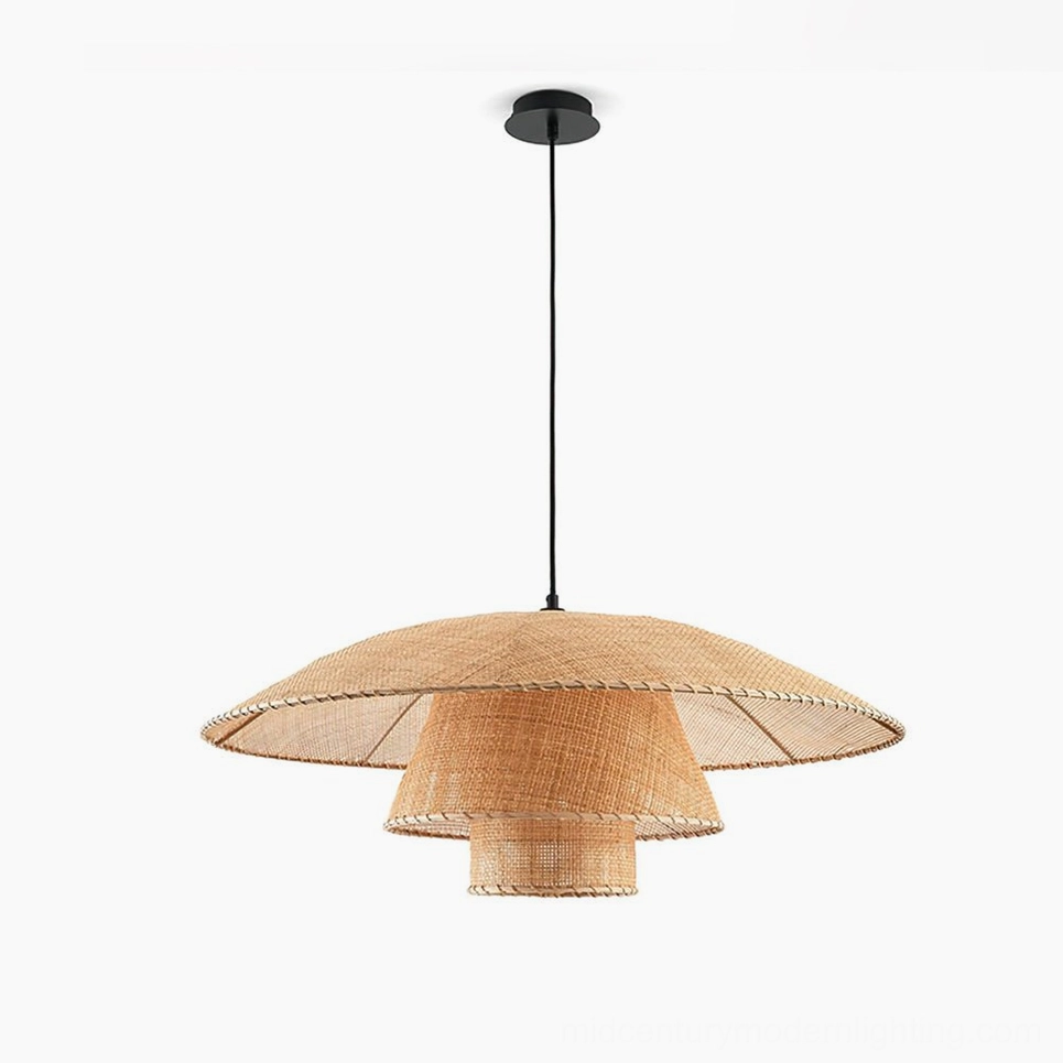 Large 31.5 inch Lola rattan pendant lamp in natural rattan and black finish variant