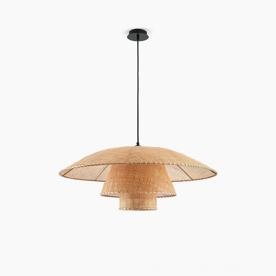Small 23.6 inch Lola rattan pendant lamp in natural rattan and black finish variant