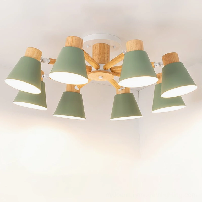 3-head Loona ceiling lamp overhead interior shot in modern minimalist apartment with pure white shades and light wood