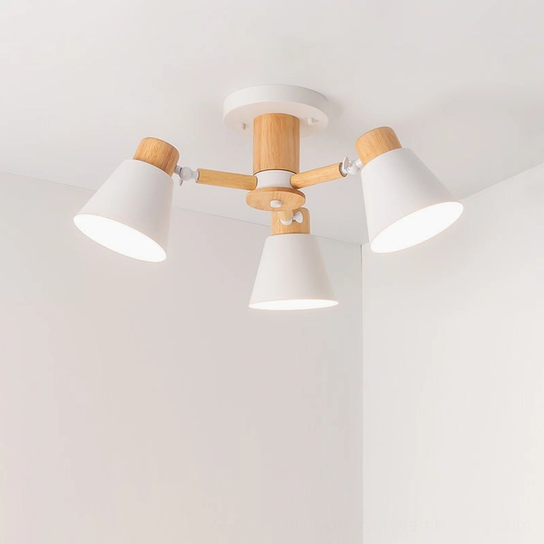 3-head Loona white nordic ceiling lamp in minimalist living space with wooden beam and clean aesthetic