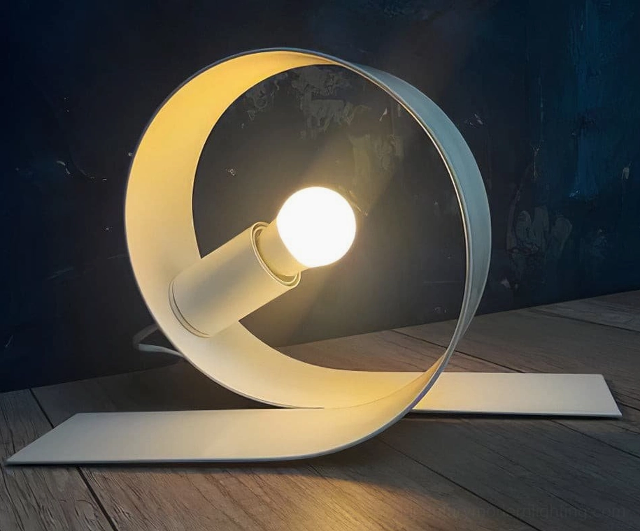 Looping modern table lamp full product angle showing dimensions and proportion