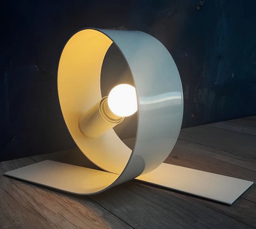 Looping table lamp complete product view with cord and switch plug