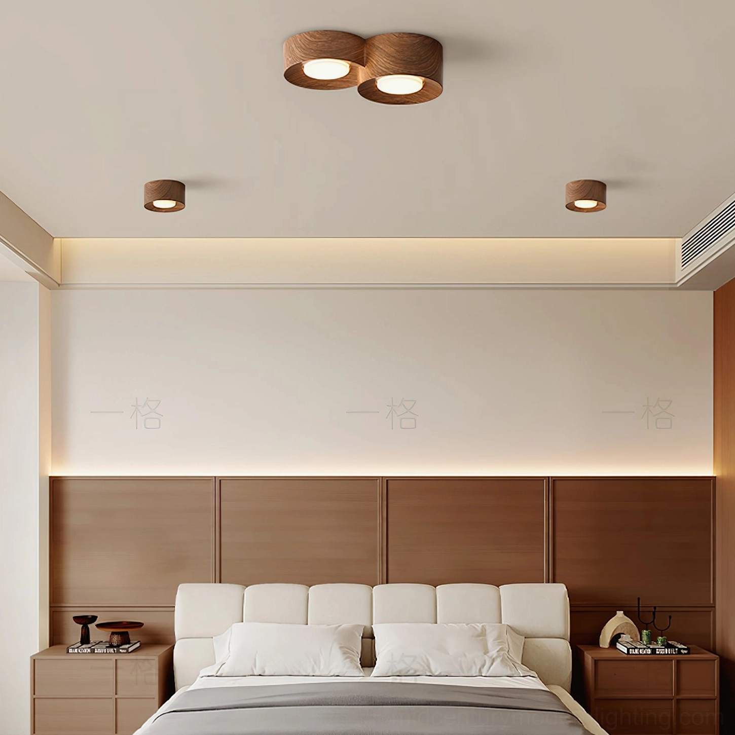 Loris mixed marble ceiling lights installed warm modern bedroom wood headboard