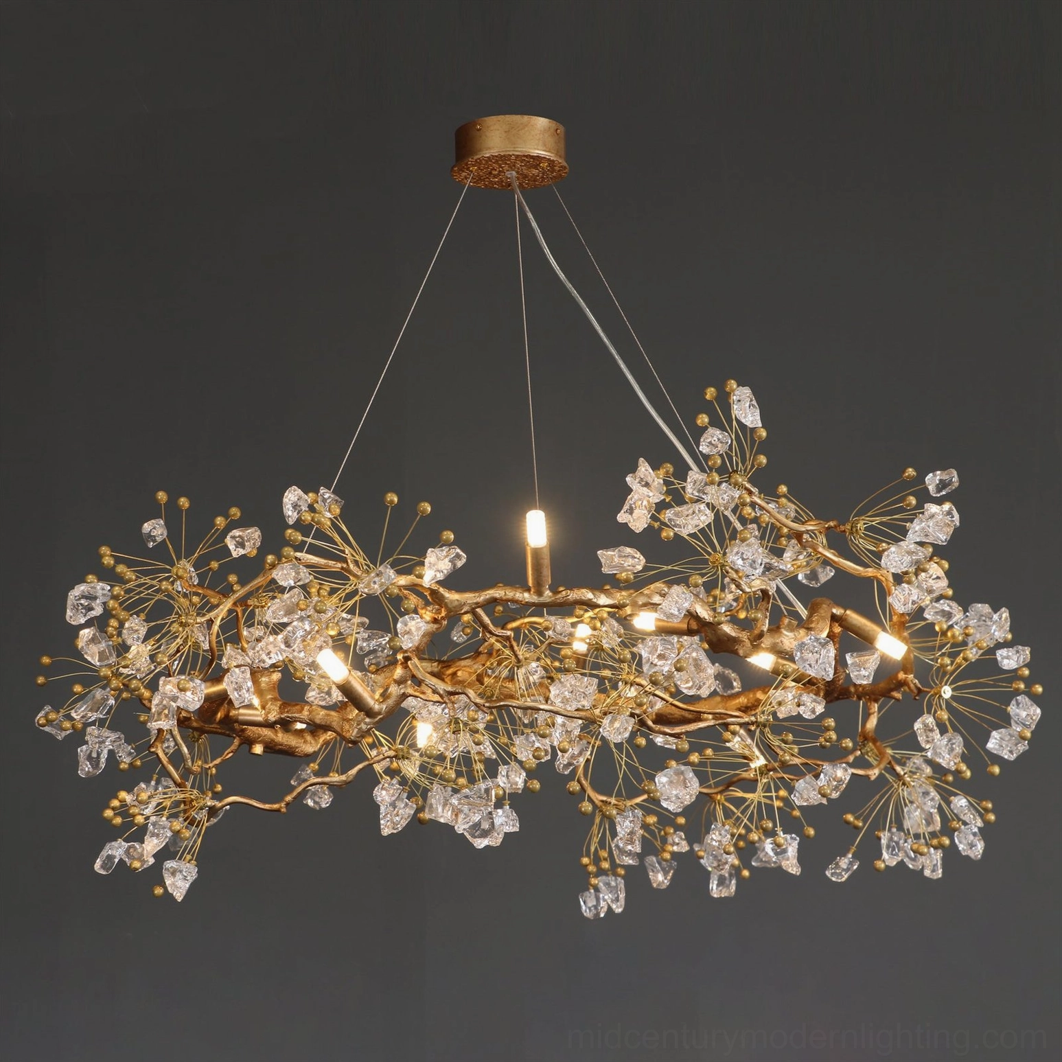 Botanical chandelier artistic design - glass berries refract light